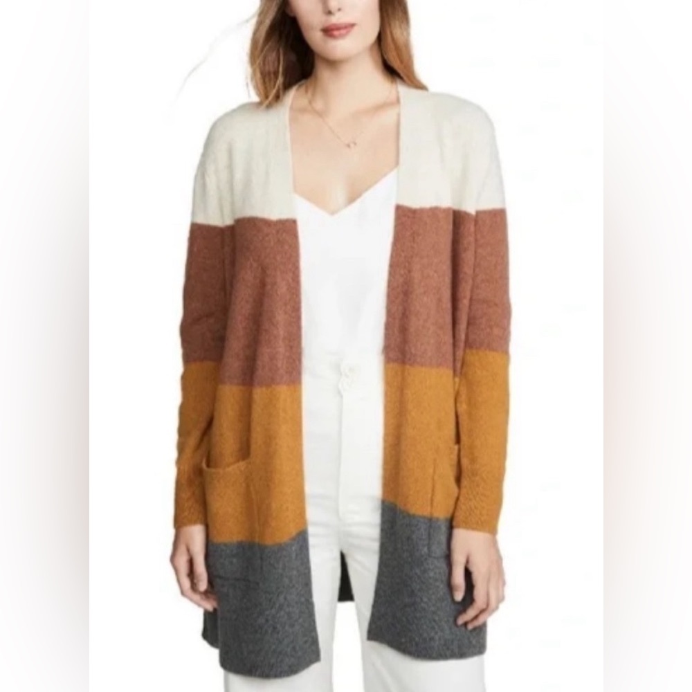 MADEWELL Kent Color-block Long Cardigan In Heather Linen Wool Alpaca blend XS